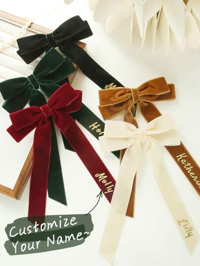 زينة شعر عقدة الفراشة شخصية مطرزة باسمك الخاص من المخمل الذهبي، زينة شعر شخصية للنساء والفتيات، هدية للعروس وزفاف