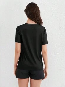 Women's Minimalist Ombre Short Sleeve Sports Running T-Shirt, Suitable For Spring/Summer - Green - View 8