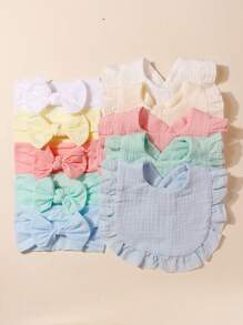 5 Stücke Frühlings-Bonbon-farbene süße Nylon-Schleifen-Stirnbänder & 5 Stücke Bonbon-farbene süße Baby-Lätzchen-Set, geeignet für jeden Tag, alle Jahreszeiten - Verschiedenfarbig - Übersicht 1