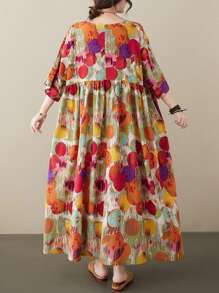 Topy Boho Style Plus Size Casual Holiday Beach Dress, Sukienka w kropki, Letnia sztuczna japońska spódnica z kołnierzykiem jenowym, z rękawami na ramionach i krótkim rękawem,