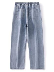 Pantalones vaqueros de mezclilla recta lavada minimalista y versátil de primera calidad, con cintura elástica con cordón, pantalones casuales para todas las estaciones