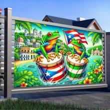 1 件活力树蛙鼓，波多黎各风格涤纶欢迎标志，适用于一般和主题活动、大型派对用品和入口、房间、花园墙壁装饰 - 全年使用，无需电源 - 杏色 - 查看 3