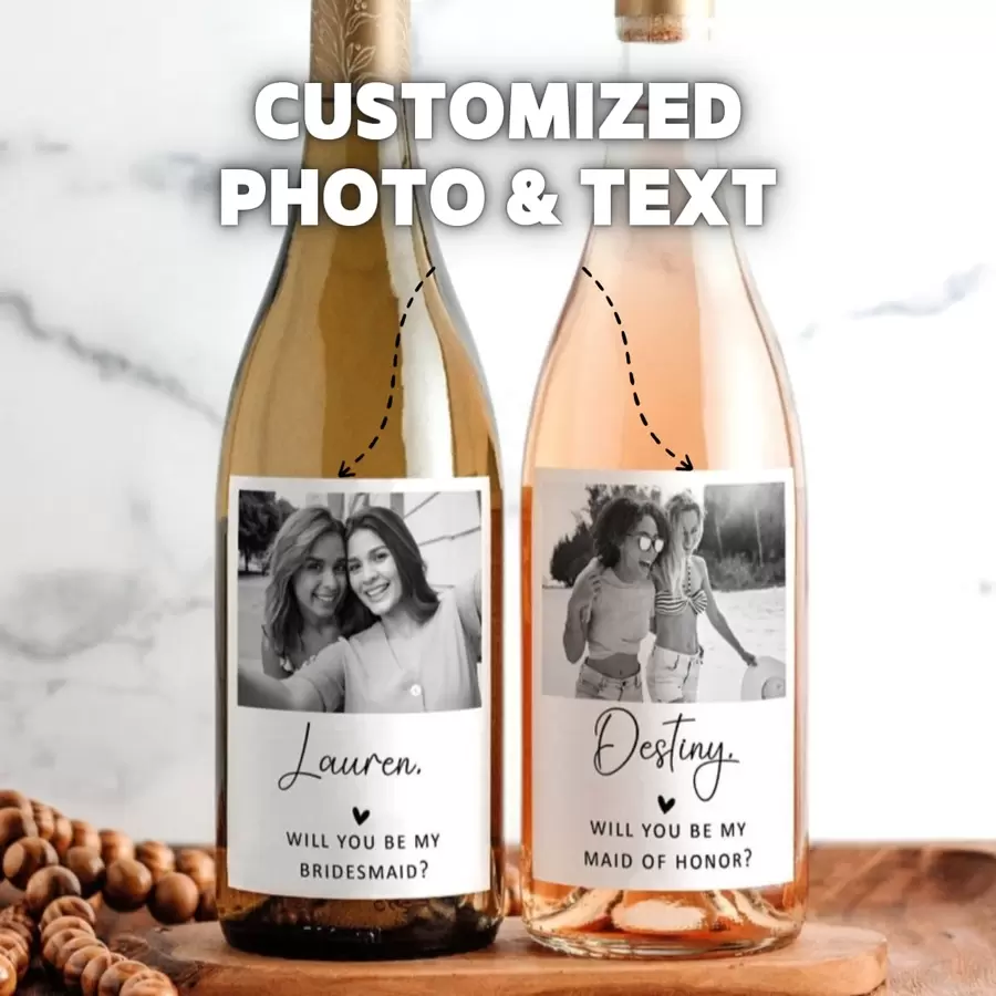 2/4/6/12PCS Any Size Custom Wine Label Waterproof Label Custom Photo Wine Label Black And White Photo Bridesmaid Maid Of Honor Proposal Wine Label Minimalist Wine Bottle Sticker Bridesmaid Wine Label Proposal Gift Box Will You Be My Bridesmaid Maid Of Honor Funny Bridesmaid Capitalized Black And White Bridesmaid Maid Of Honor Proposal Wine Label Wedding Gift Anniversary Gift Engaged Gift Gift For Him/Her Champagne Labels Tequila Whiskey Label, Back To School Fashion
