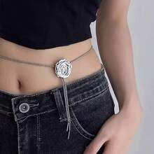 1pc Unique Stainless Steel Non-Fading Chain Metal Rose Necklace, Adjustable Length With Multiple Wearing Methods