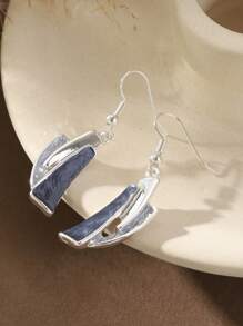 1 Set (2pcs) Bohemian Style Minimalist Elegant Khaki & Blue Dripping Oil Zinc Alloy Geometric Decorated Jewelry Set - Necklace & Earrings, Suitable For Women Daily Wear, Party, Holiday, Gift