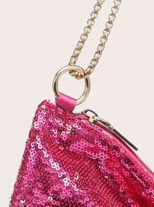 Ladies' Crossbody Bag With Sequins, Satin, And Rhinestones, Fashionable, Lightweight, And Compact, Suitable For Parties And Outings. - Hot Pink - View 3