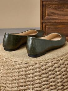 MonaNise Women's Black Snake Print,Red Outside, Pink Stone Print, Yellow Pointed Toe Flat Shoes, Suitable For Travel, Vacation, Casual, Versatile, Olive Green, Navy Blue, Brown Slip-On Flats - Olive Green - View 7