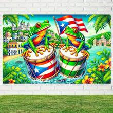 1 件活力树蛙鼓，波多黎各风格涤纶欢迎标志，适用于一般和主题活动、大型派对用品和入口、房间、花园墙壁装饰 - 全年使用，无需电源 - 杏色 - 查看 1