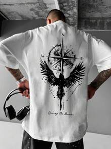 Camiseta casual de manga corta y cuello redondo con estampado de águila para hombre en verano