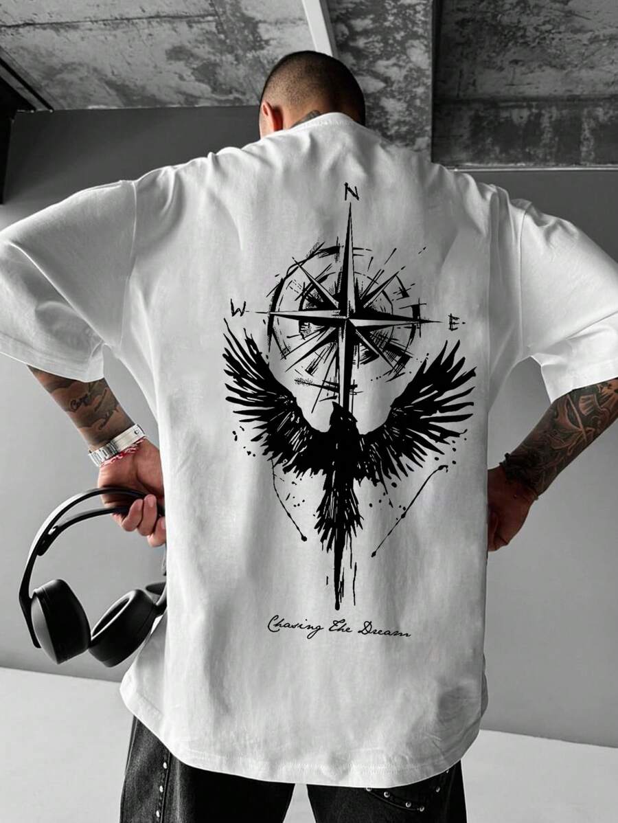 Camiseta casual de manga corta y cuello redondo con estampado de águila para hombre en verano