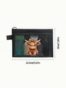 Charming Highland Cow Theme Printed Mesh Cosmetic Bag/Makeup Bag, Lipstick And Nail Polish Storage Bag,Skincare Essential Oil Storage,Air Cushion Storage Portable Storage Bag, Skincare Bag, Travel Essentials, Dormitory Supplies, Wedding Bride Gifts, Mother Gifts, Birthday Gifts, Gifts For Friends And Teachers, Bathroom Storage, Jewelry Storage, Lip Oil And Cosmetics Storage Bag,Items For College Students Starting School,Mother's Day Gift For Mom,Boho Vibes