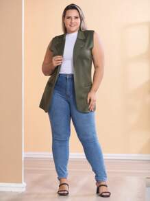 Max Women's Plus Size Vest Laser Cut Neoprene Fabric - 軍綠色 - 查看 1