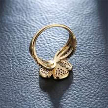 1pc Women's Fashion Elegant Copper Inlaid Zirconia Flower Ring, Wedding Party Jewelry, Holiday Gift - Ring - View 4