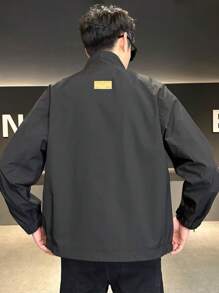 Men's Lightweight Utility Jacket, Stand Collar Windbreaker, Versatile Casual Coat For Spring & Fall, Casual & Stylish - màu đen - Xem 2