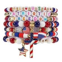 1 pieza Brazalete con cuentas con diseño de bandera estadounidense, brazalete patriótico para fiestas y días festivos