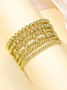 Set de 6 pulseras de cuentas simples para mujer, adecuadas para vacaciones, citas, regalos y combinación diaria