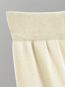 Women's Minimalist Solid Color Turtle Neck Tank Top & Wide Leg Trousers With Long Cardigan Three-Piece Set, Basic Co-Ord Set - 米色 - 查看 9