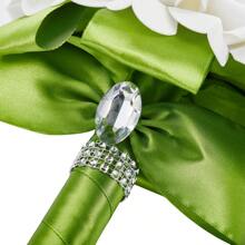 Artificial Wedding Bride Bouquet Handheld Bridesmaid Flower With Ribbon - Grass Green - View 4
