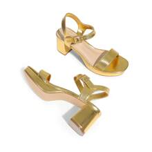 Women Comfortable Chunky Low Heeled Sandals Open Toe Buckle Decor Ankle Strap Heeled Sandals For Daily Wearing Wedding Party Prom - 金色 - 查看 5