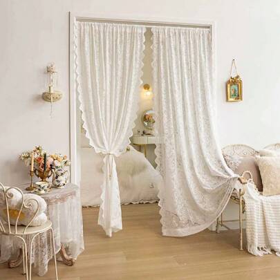 1 件波西米亚风格双层蕾丝薄纱窗帘，杆袋设计方便悬挂，柔软涤纶面料，有多种尺寸可供选择，适合卧室、客厅等不同场景