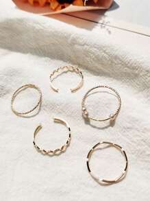 5pcs/Set Elegant Minimalist Wavy Shape Rings For Women, Personalized Versatile Jewelry Gift For Daily Wear, Spring - Ring Set - View 4