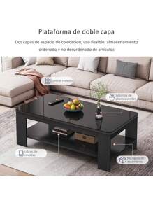 Mesa Para Sala Moderna Estilo Nórdico Con Dos Niveles 100cm - Negro - Ver 4