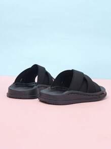 儿童舒适松紧带拖鞋，时尚儿童学生家居拖鞋 - 黑色 - 查看 5