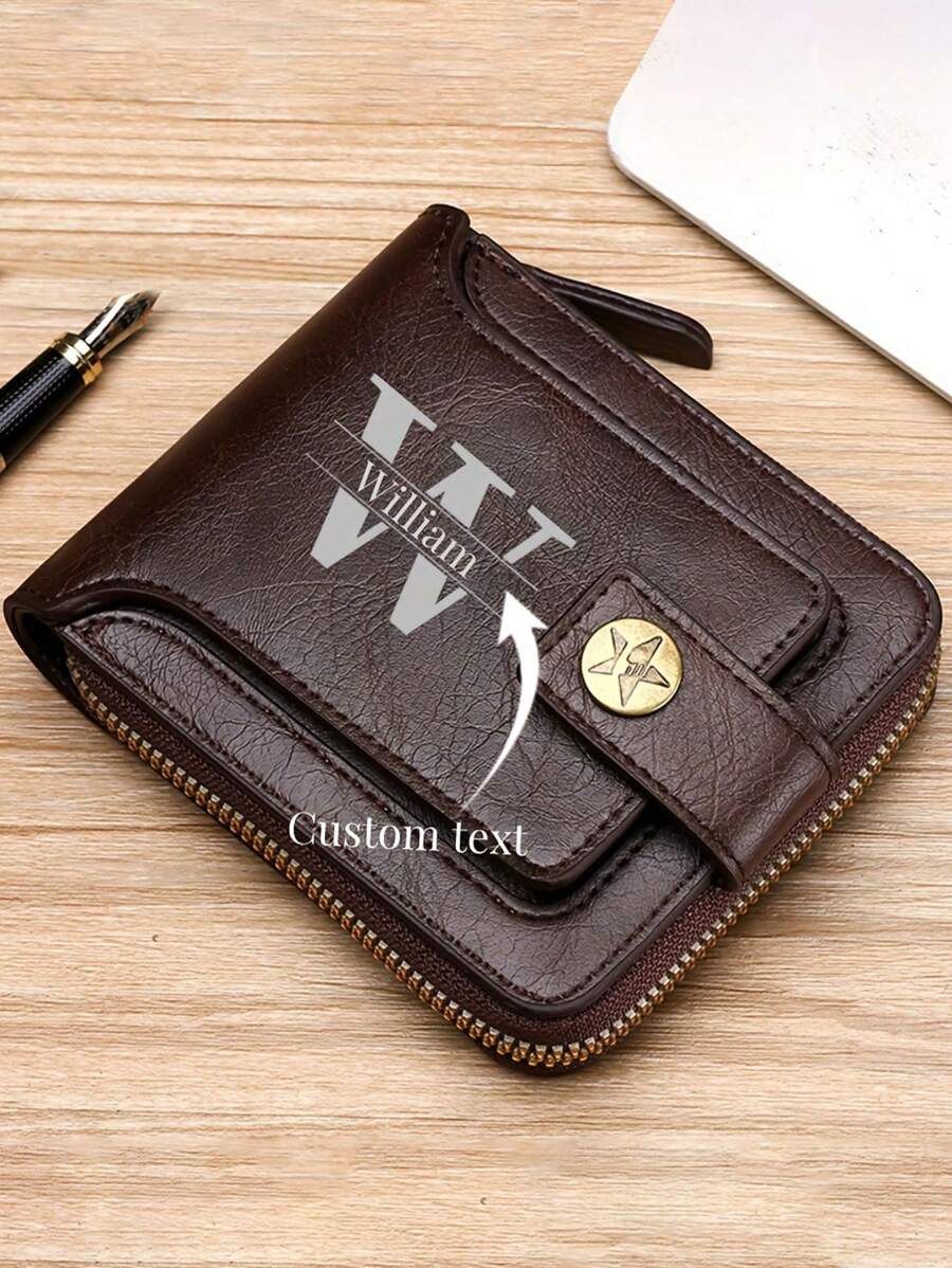 Customized PU Leather Men's Multi-Card Wallet, Retro Horizontal Zipper Buckle, Fashion Wallet, Men's Ideal Gift