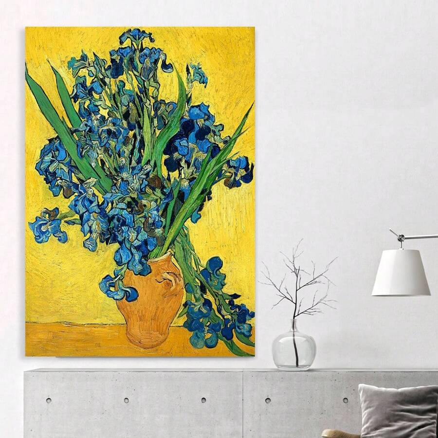 Irises Vase Flower, Vincent Van Gogh Art Reproduction. Giclee Canvas Prints Wall Art For Home Decor Valentine's Day Gift,Framed Poster - Framed - View 1
