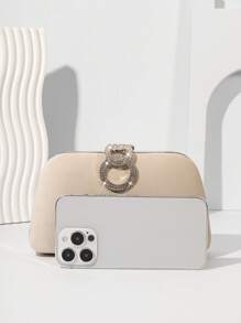 女士时尚闪亮钻石翻盖盒形晚宴手拿包，闪亮宴会手提包，适合婚礼派对舞会，杏色天鹅绒新娘钱包配链条 - 杏色 - 查看 7