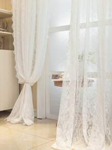 1pc Bohemian Style Double Layer Lace Voile Curtain, Rod Pocket Design For Easy Hanging, Soft Polyester Fabric, Available In Multiple Sizes To Suit Different Scenarios Such As Bedroom, Living Room