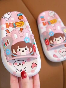 1 paire de nouvelles pantoufles imprimées lapin pour filles, semelle épaisse, antidérapante, résistante aux odeurs, pour le port intérieur, pantoufles de salle de bain silencieuses