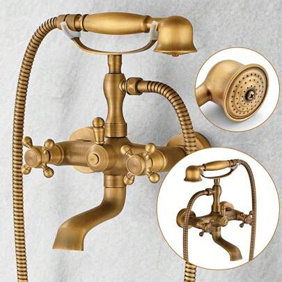YUNRUX Retro Nostalgia Bath Faucet Wall Faucet Bathtub Faucet Shower Faucet Antique Gold Brass Bath Mixer Tap Faucet Shower Set With Hand Shower