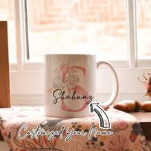 1Pc Custom Floral Letter Cup, Custom Mug, Custom Letter Coffee Cup - Design Custom Cup, Ceramic Cup, Novelty Cup, White Tea Cup, Summer And Winter Drinks, Birthday Gift, Family Party Gift, Holiday Gift, For Family/Colleagues/Friends, Mildew-Proof, Reusable Exquisite, Cute, Modern, Simple Custom, Personalized, Unique Ideal Gift For Him/Her, Multi-Functional, Durable, Ornamental, Reusable, Exquisite, Stylish, High-Quality, Ideal Gifts For Him, Ideal Gifts For Her, Home Refresh