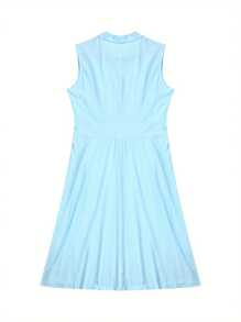 Women Long Dress, Sleeveless Turn-Down Collar Button-Down Casual Party Summer A-Line Dress - Light Blue - View 10