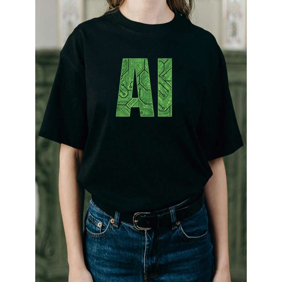 Ai Artificial Intelligence T-Shirt Women's T-Shirt Short Sleeve Tees Women New Style Women's T Shirt Tee Tops Fashion Clothing - 黑色 - 查看 1