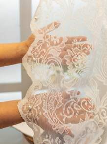 1pc Bohemian Style Double Layer Lace Voile Curtain, Rod Pocket Design For Easy Hanging, Soft Polyester Fabric, Available In Multiple Sizes To Suit Different Scenarios Such As Bedroom, Living Room