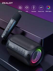 ZEALOT S62M 15W 便携式无线麦克风音箱，强劲低音 3D 环绕立体声，3600mAh 长续航电池，兼容智能手机/平板电脑/电视，支持 TF/USB/AUX/TWS 音频输入，双扬声器可使音量翻倍，适用于汽车、户外、露营、聚会等场合。 - 均碼 - 查看 13