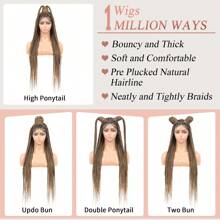 Full Double Lace 36'' Triangle Knotless Box Braided Wigs For Women Box Braided Full Lace Front Wig With Baby Hair Synthetic Natural Looking Cornrow Braids Wig