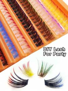 Asiteo 126 Cluster D-Shaped Curly 80D Ombre Colorful Lightweight Faux Mink Cluster Lashes - DIY Reusable False Eyelashes, Suitable For Music Festivals, Pre-Segmented Self-Lash Extension, Easy To Create Perfect Makeup At Home - D - View 3