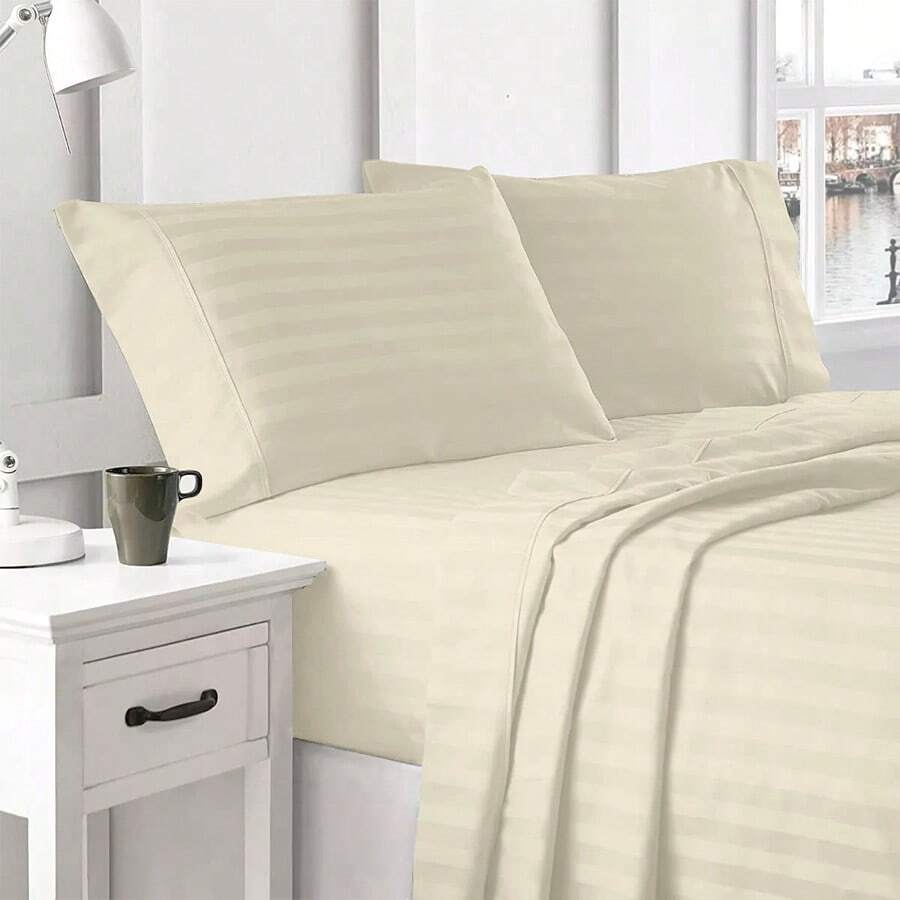 King Size Cotton Touch Sheet Set, Ideal For Valentine's Day Gifts - 香檳色 - 查看 1