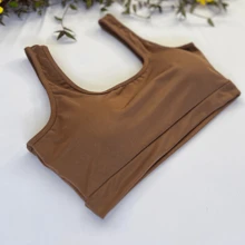 Basic Tank Top With Fitness Lining With Opening For Cup Gym Walking Suplex Women's Workout - Brown - View 2
