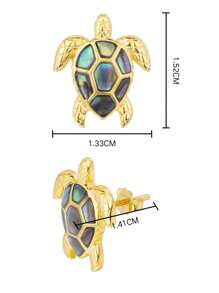 1 Pair 925 Sterling Silver Abalone Shell & Sea Turtle Stud Earrings, Fashionable Unisex