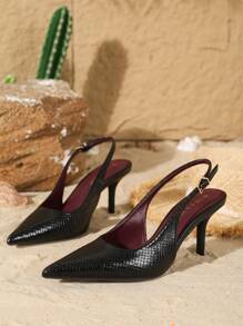 On feet& in love 女士优雅百搭尖头亮面皮革露跟细高跟鞋，适合情人节，优雅 - 黑色 - 查看 5