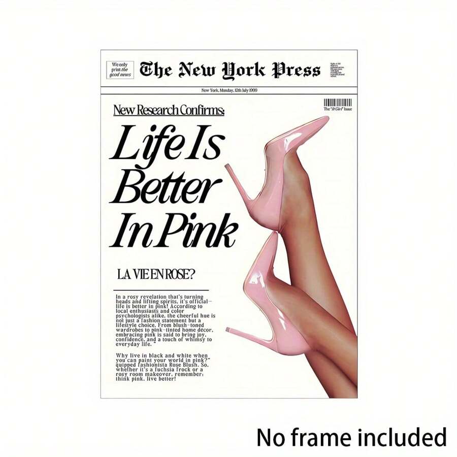 Life Is Better Pink Sail Printing - 1970s New York News Poster, College Style Aesthetic Wall Art For Girls' Bedroom And Dormitory Decoration, Frameless, Valentine's Day Gifts For Her Or Him, 1 PC Keyword Wooden Framed Canvas Painting - Thickness 2. 25cm/0. 9inch, Home Gift Decoration Room Decoration Aesthetic Wall Decoration Art Perfect Gift Autumn And Winter Wall Decoration Living Room Decoration Bedroom Decoration Kitchen Decoration Entry Decoration Bathroom Decoration Direct Wall Painting High Quality Wall Painting Poster - Black and White - View 1
