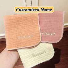 [Custom Made, Personalized] 3pcs Customized Baby Bibs, Colorful Cotton Multi-Purpose Child Handkerchief, Children's Pocket Towel, Baby Face Towel, Embroidered Name Customization, Christmas, New Year Holiday Gift Preferred