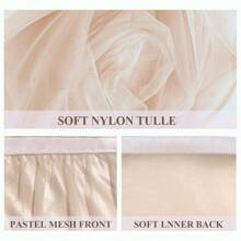 1pc Champagne Sheer Ruffle + Lining Table Skirt, Fits Rectangular And Round Tables - Perfect For Birthday Parties, Weddings, Bridal Showers, Cake Tables, And All Celebration Events - Champagne - View 5