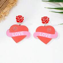 2pcs Acrylic Heart-Shaped Earrings - Exaggerated And Elegant Style, For Ladies' Parties Or Vacations