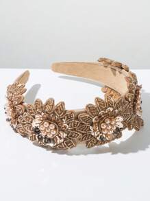 1 pièce Serre-tête fait à la main à fleur nouvelle coréenne de printemps pour femmes, décoré de perles de faux et de paillettes vintage, bandeau de cheveux polyvalent
