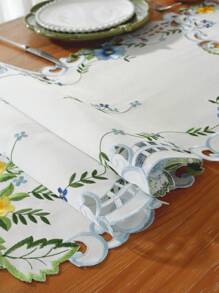 1pc Polyester Decorative Table Runner, Elegant Colorful Embroidery & Cutout Butterfly & Flower Pattern, Suitable For Kitchen, Dining Table, Room Decor, Dressing Table, Coffee Table, Book Desk, Anti-Hot Anti-Stain Table Mat, Home Decor, For Indoor Outdoor, Party, Wedding - Blue - View 8